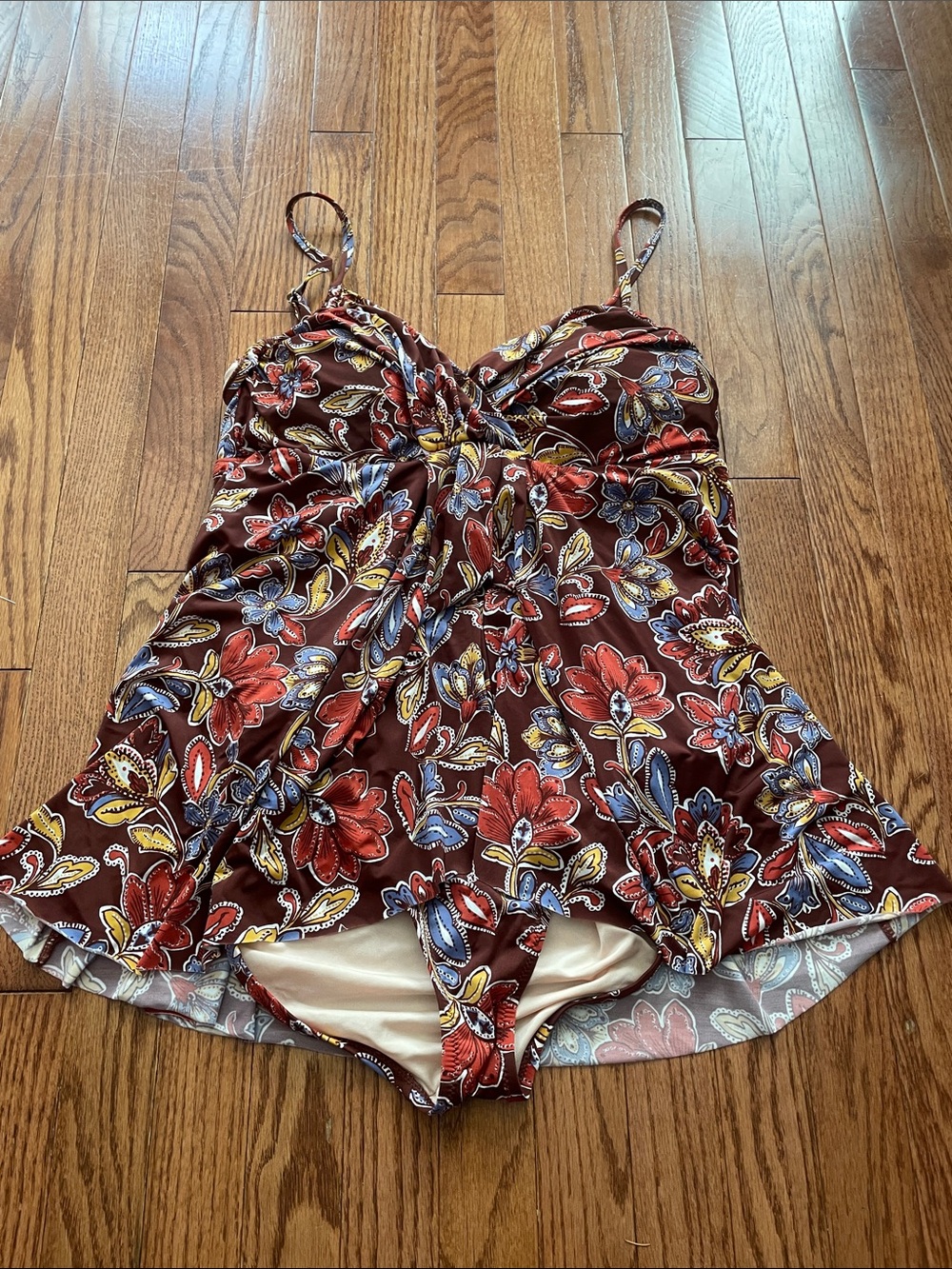 Garnet Hill Brown Orange Floral One Piece Swimsuit Women’s Sz 16